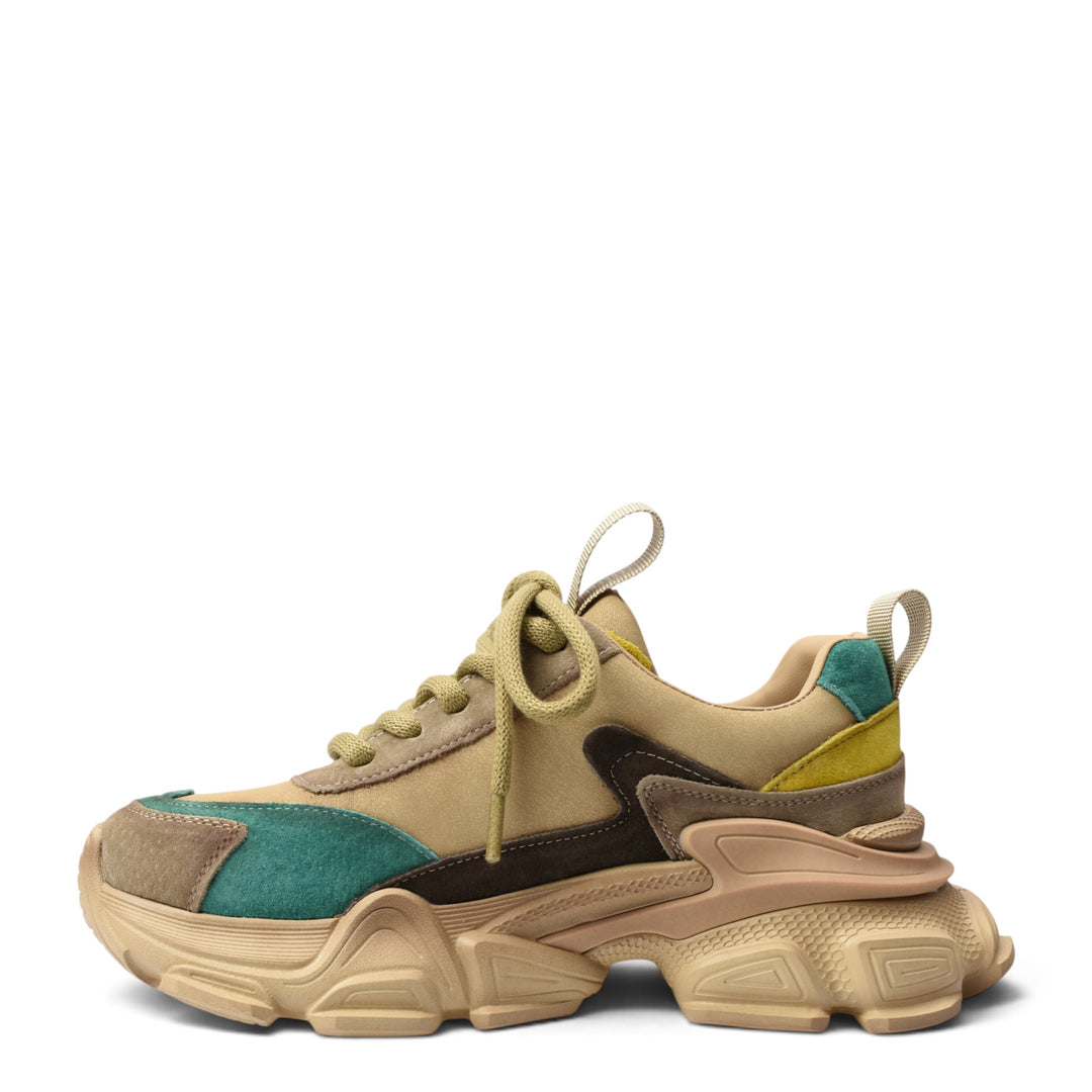 ada-shoes.ro green and beige suede sneakers with a chunky 5cm platform sole and lace-up closure