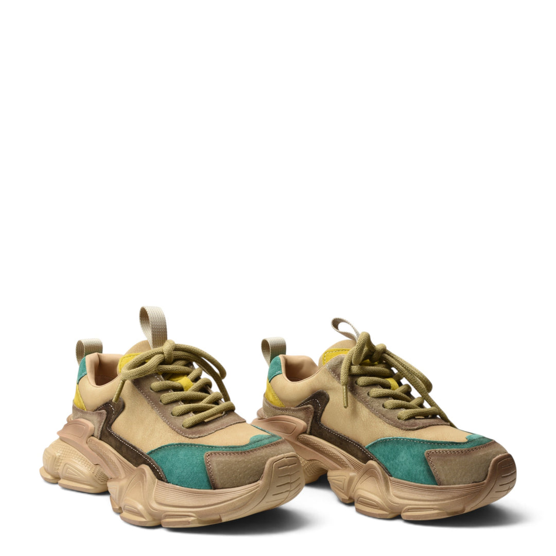 ada-shoes.ro green and beige suede sneakers with chunky soles and lace-up closure for casual wear