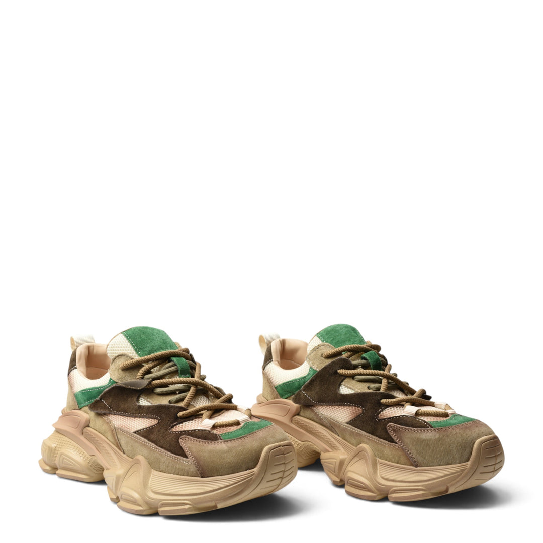 ada-shoes.ro Franco Gerardo green and beige suede sneakers with chunky soles and lace-up closure for women