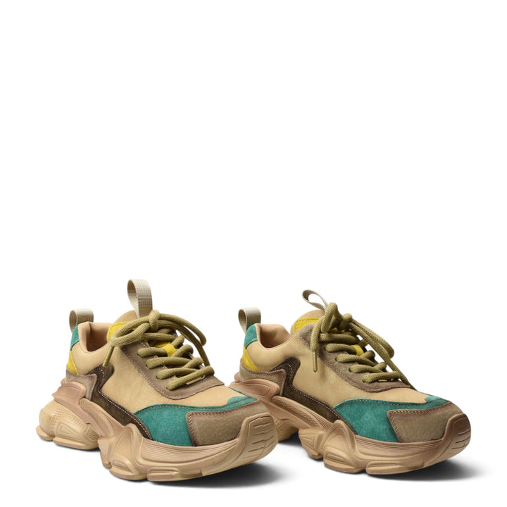 ada-shoes.ro green and beige suede sneakers with chunky soles and lace-up closure for casual wear