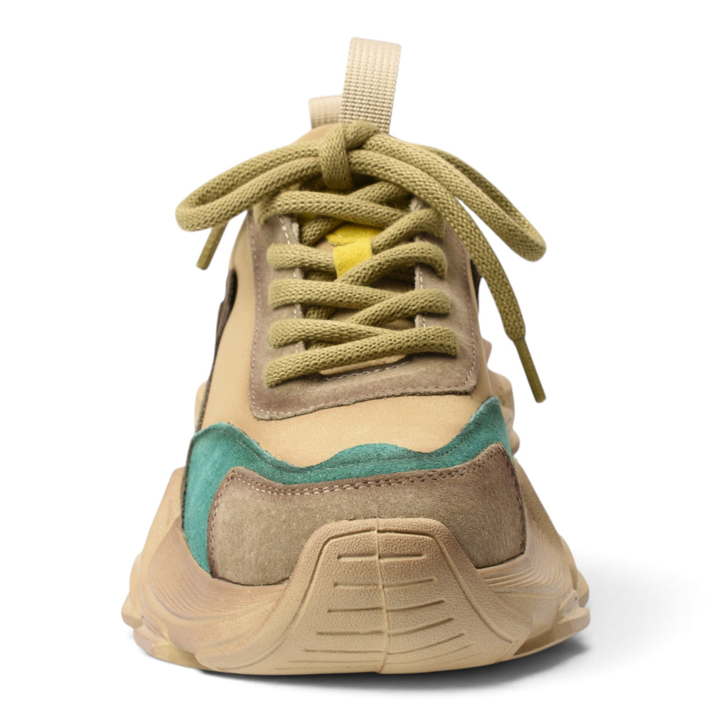 ada-shoes.ro green and beige suede sneakers with thick platform sole and lace-up closure for casual wear