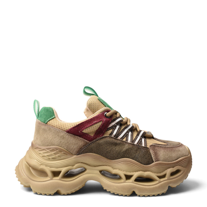 ada-shoes.ro green and beige suede sneakers with a chunky 5cm platform sole and lace-up closure for casual wear.