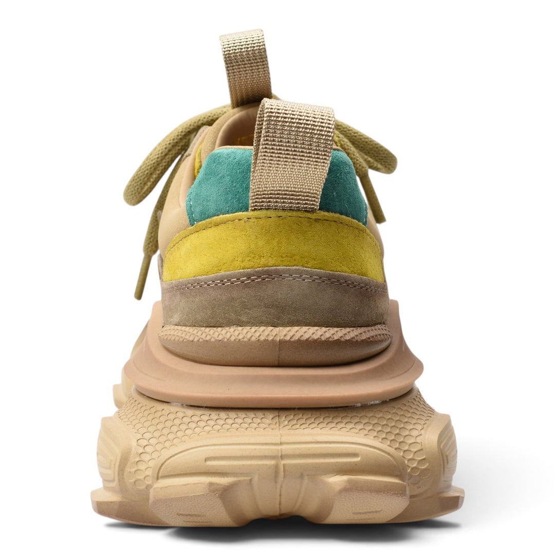 ada-shoes.ro green and beige suede sneakers with a chunky platform sole viewed from the back