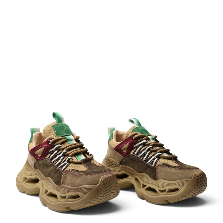 ada-shoes.ro green and brown suede sneakers with a chunky 5cm platform sole and lace-up closure for casual wear