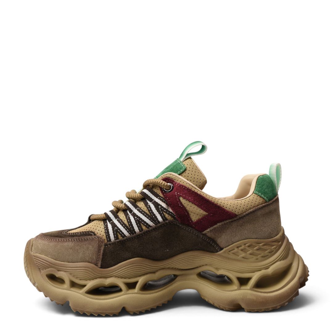 ada-shoes.ro green and brown suede sneakers with a chunky 5cm platform sole and lace-up closure for casual wear