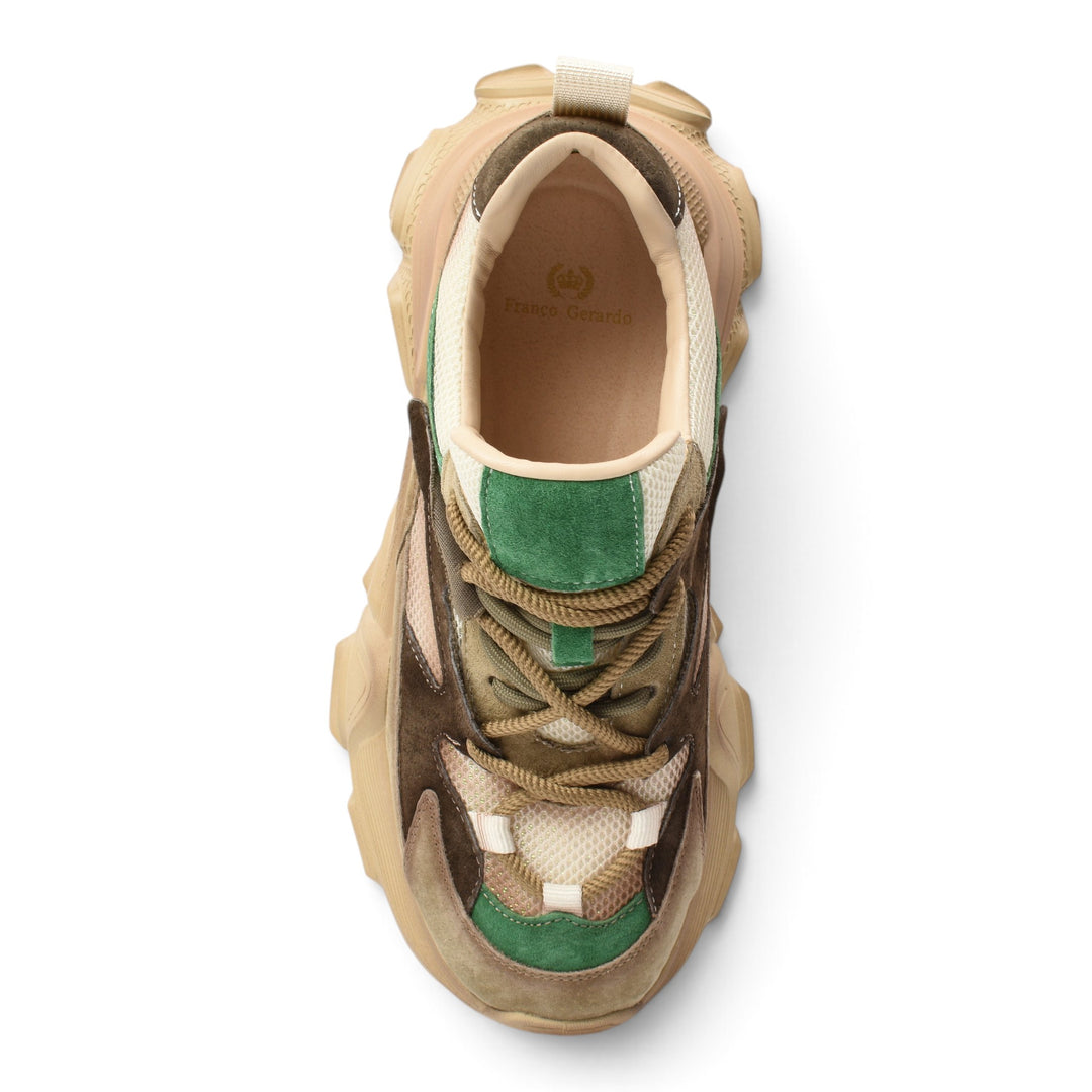 ada-shoes.ro Franco Gerardo green and brown suede sneakers with chunky sole and lace-up closure, top view