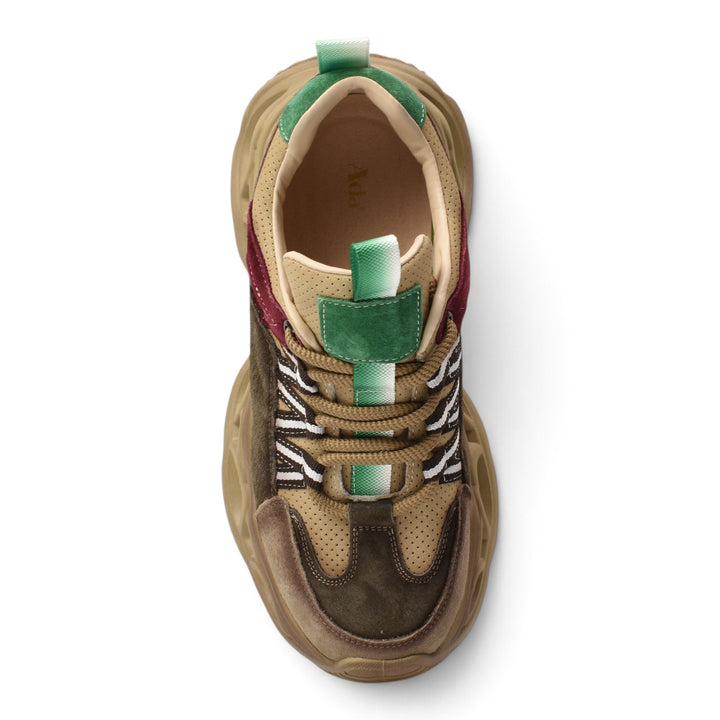 ada-shoes.ro green and brown suede sneakers with a chunky 5cm sole and lace-up closure for casual wear