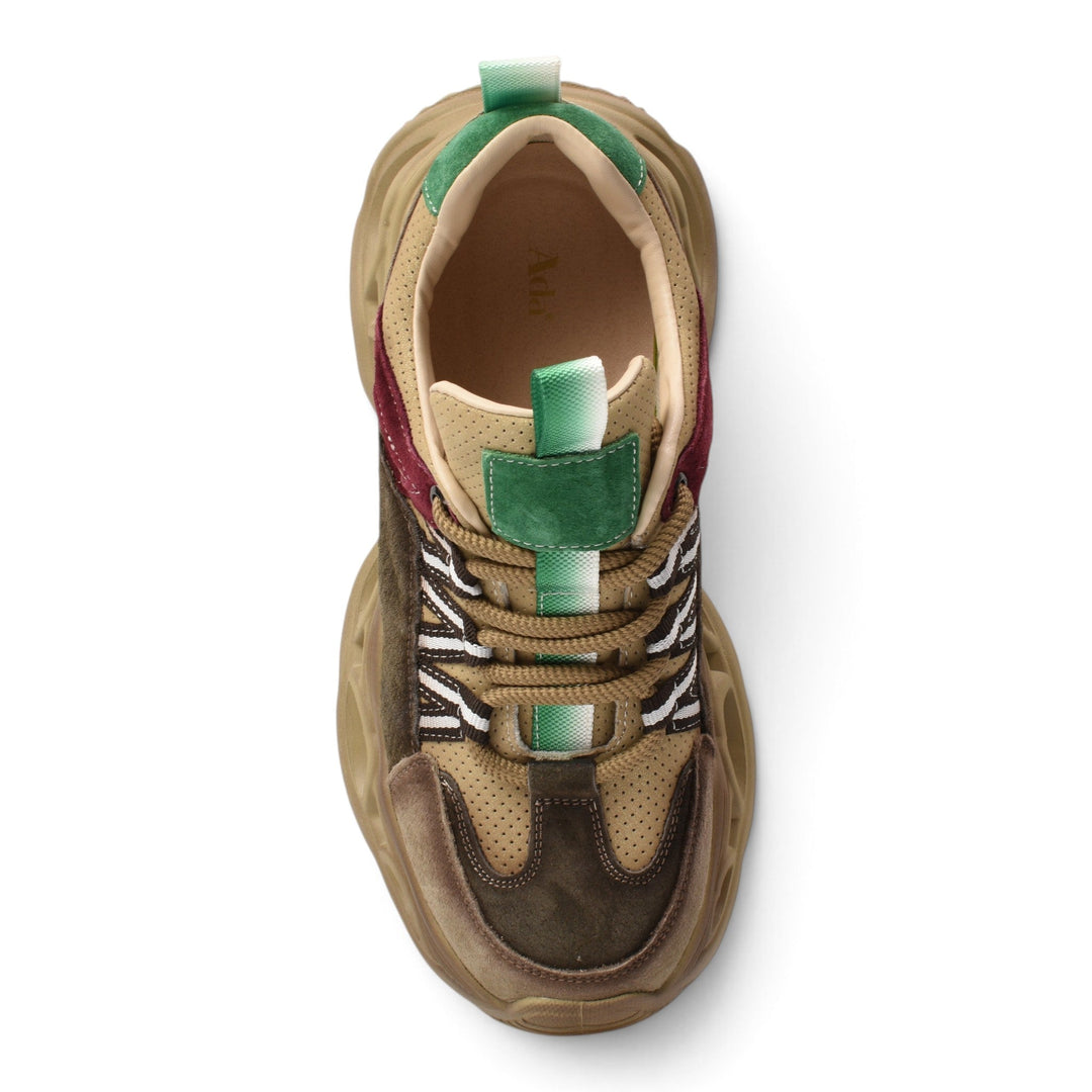 ada-shoes.ro green and brown suede sneakers with a chunky 5cm sole and lace-up closure for casual wear