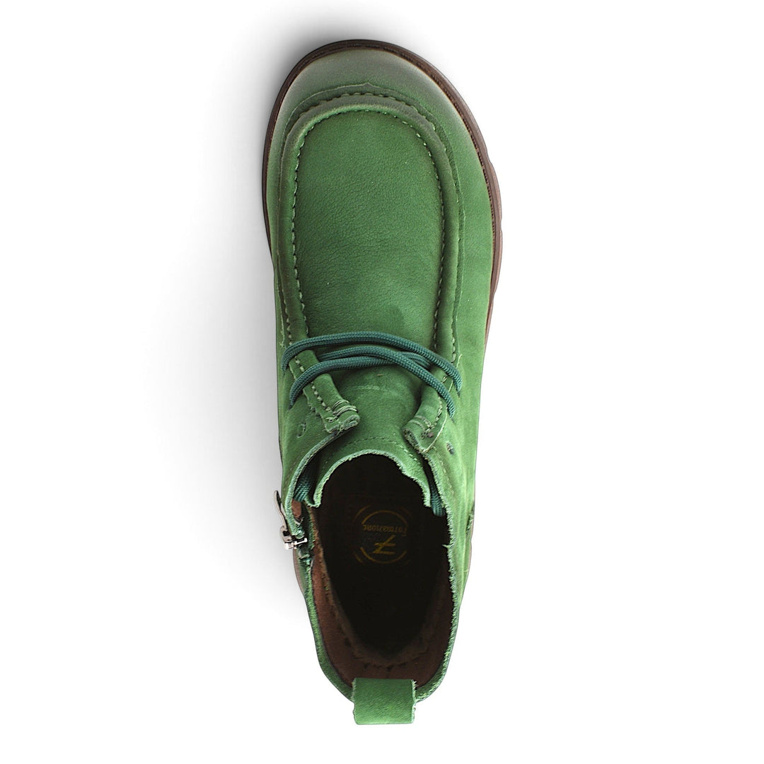 ada-shoes.ro Formazione green casual ankle boots with lace-up and zipper closure, featuring a flexible flat sole.