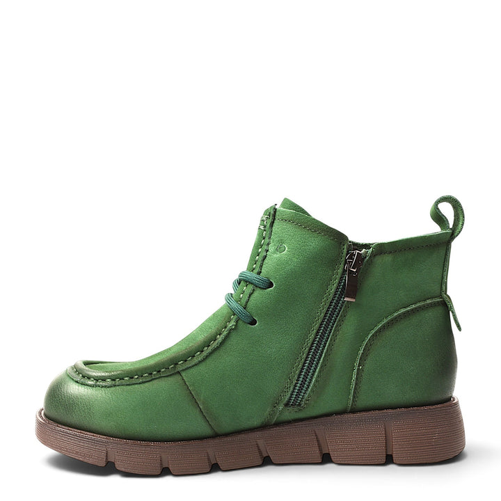 ada-shoes.ro Formazione green casual ankle boots with side zipper, lace-up closure, and flexible brown rubber sole.