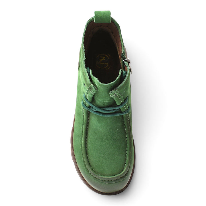 ada-shoes.ro Formazione green casual ankle boots with lace-up and zipper closure, featuring a flexible flat sole.