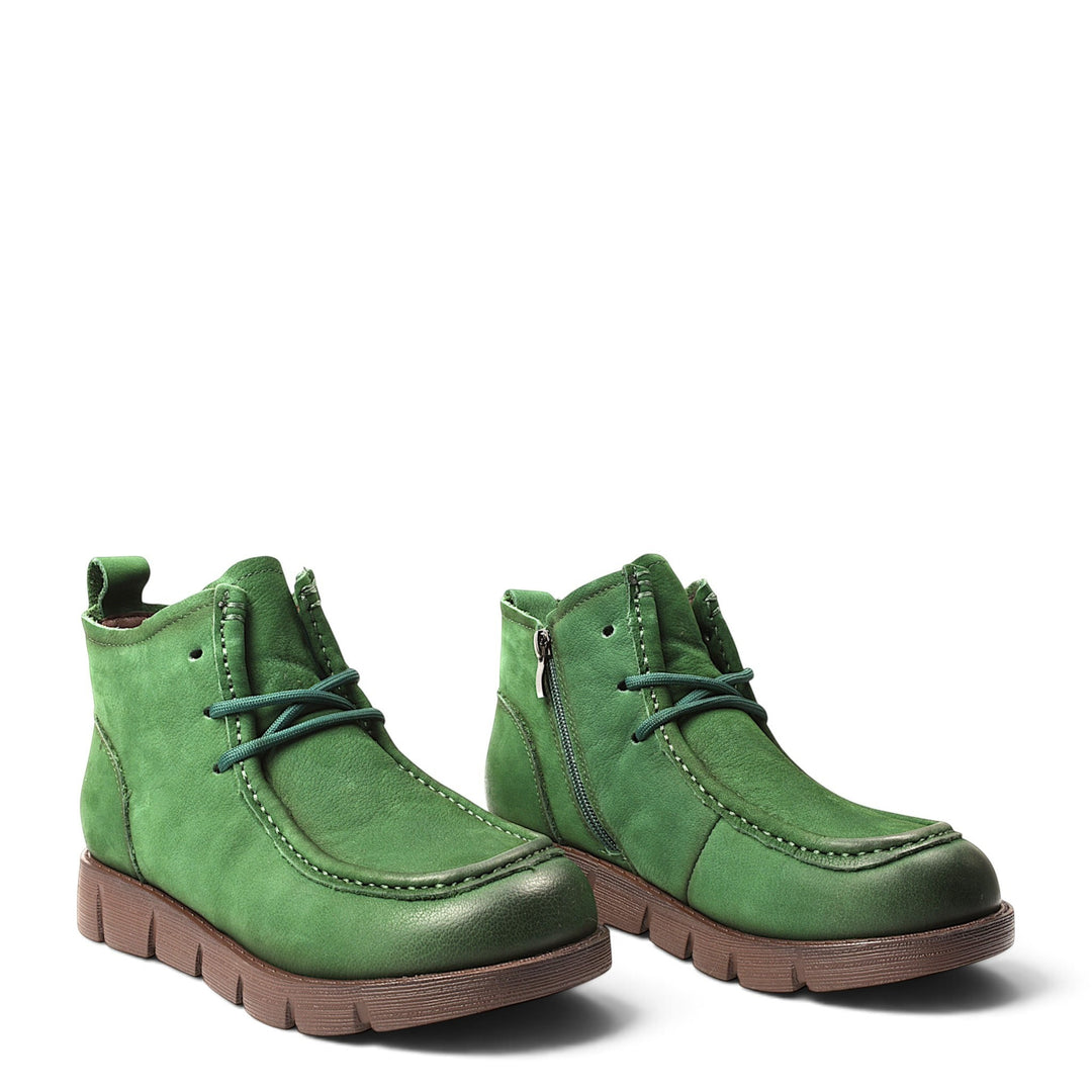 ada-shoes.ro Formazione green casual ankle boots with side zipper, laces, and a flexible brown sole for daily wear.