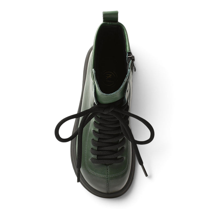 ada-shoes.ro Formazione green leather casual boots with black laces and side zipper, top-down view.