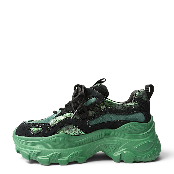 ada-shoes.ro Franco Gerardo green platform sneakers in natural leather and suede with lace-up closure.