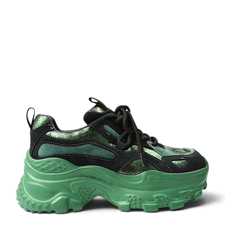 ada-shoes.ro Franco Gerardo green platform sneakers in natural leather and suede with lace-up closure