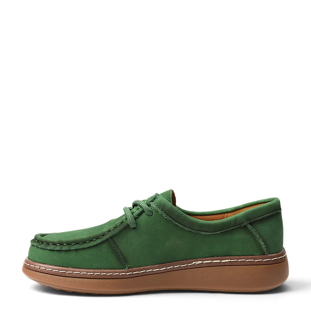 ada-shoes.ro green suede casual shoes with lace-up closure and flexible brown sole for women