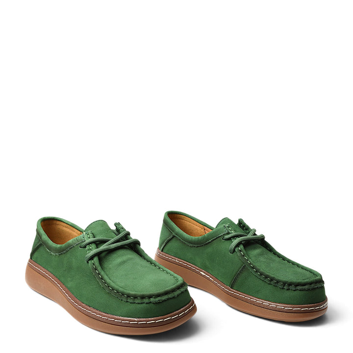 ada-shoes.ro green suede casual shoes with lace-up closure and flexible brown soles for comfortable daily wear