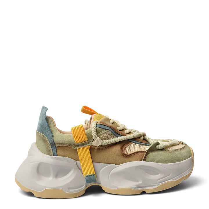 ada-shoes.ro Franco Gerardo green suede and textile sneakers with a chunky platform sole and orange strap detail.