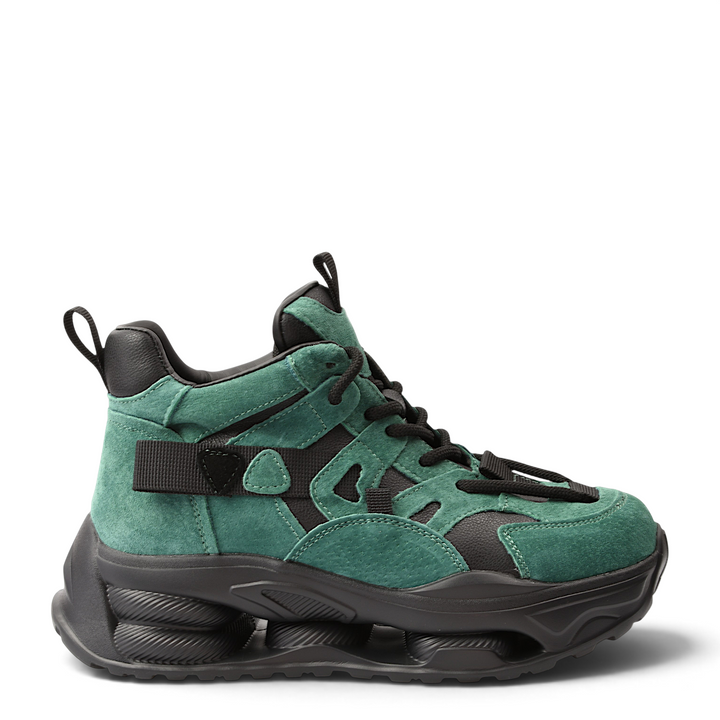 ada-shoes.ro Franco Gerardo green suede sneakers with black leather accents and a chunky flexible platform sole