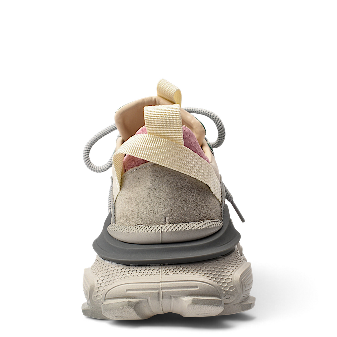 ada-shoes.ro Franco Gerardo sneakers in grey and beige suede with a chunky textured sole, rear view.