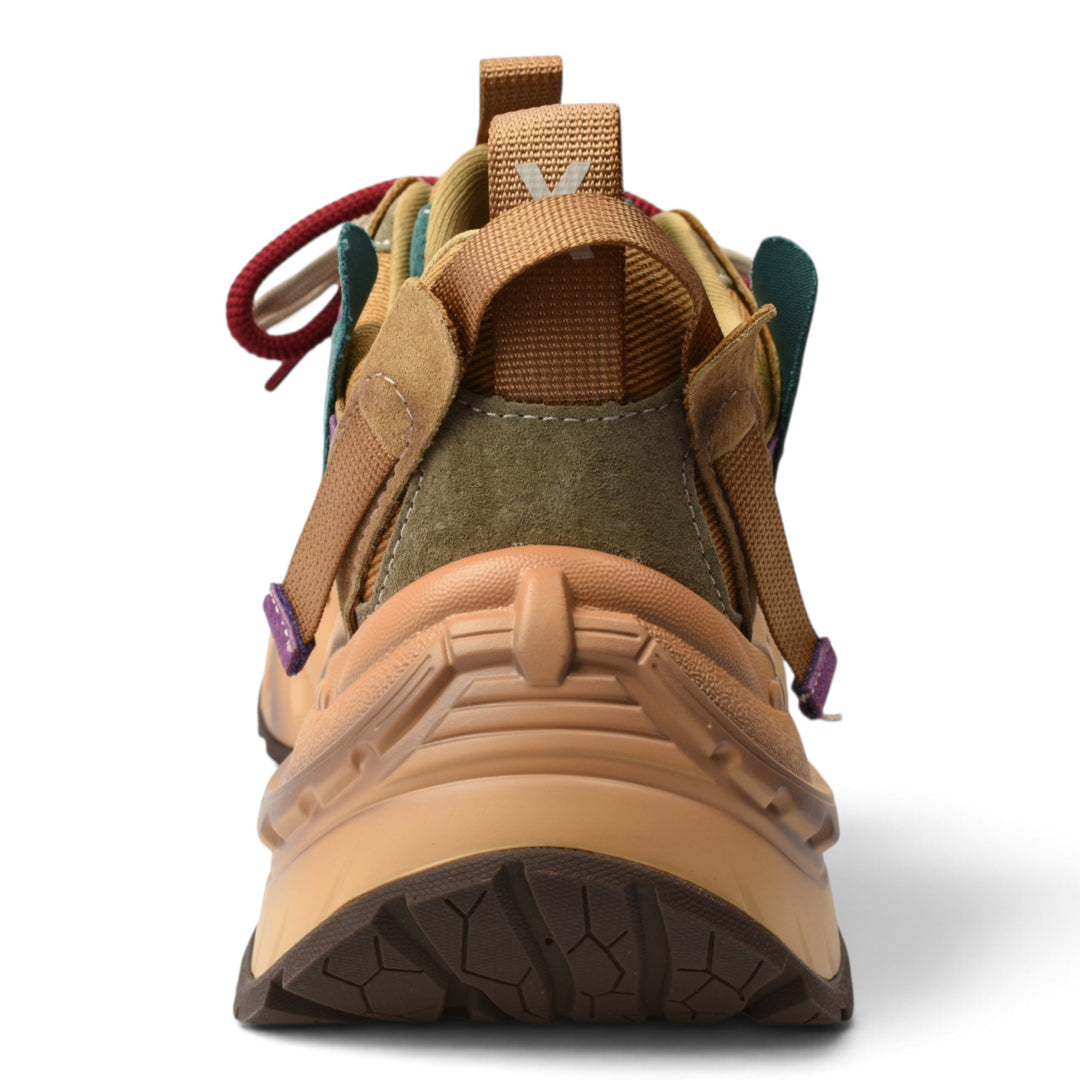 ada-shoes.ro Gryxx beige suede sneakers with a chunky platform sole and multi-coloured accents, rear view