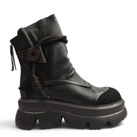 ada-shoes.ro Gryxx black textured leather chunky boots with decorative rope and back zipper closure