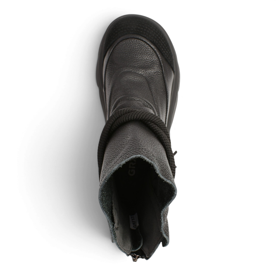 ada-shoes.ro Gryxx black leather chunky boots with decorative rope detail and back zipper, top view