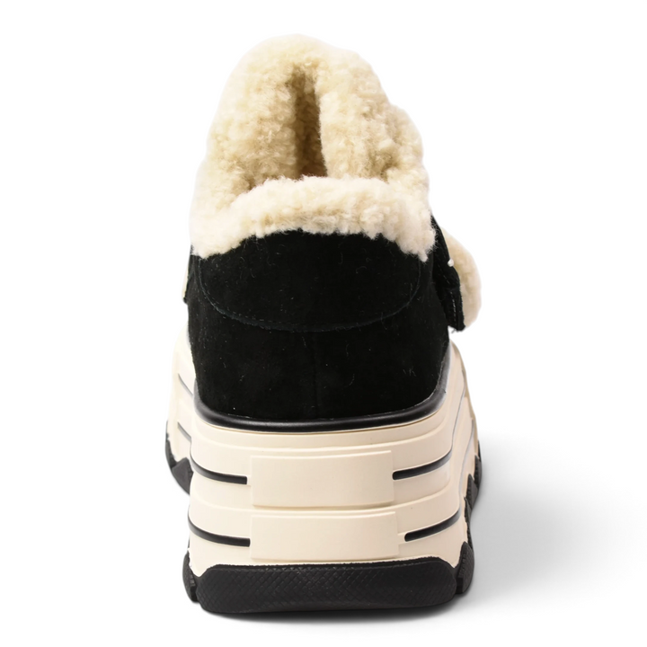 ada-shoes.ro Gryxx black nubuck leather platform boots with warm cream-colored faux fur lining and velcro straps
