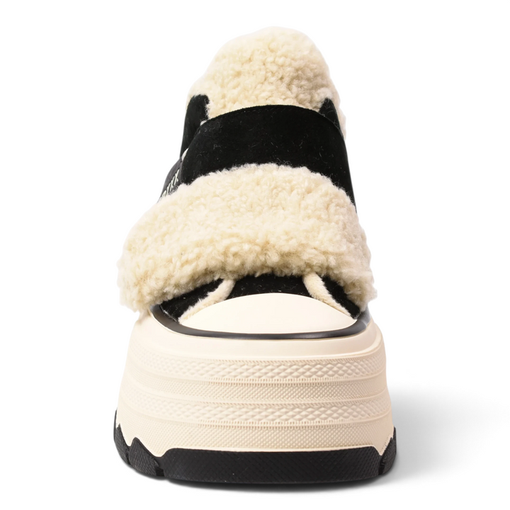 ada-shoes.ro Gryxx black nubuck sport boots with cream faux fur straps and thick platform sole