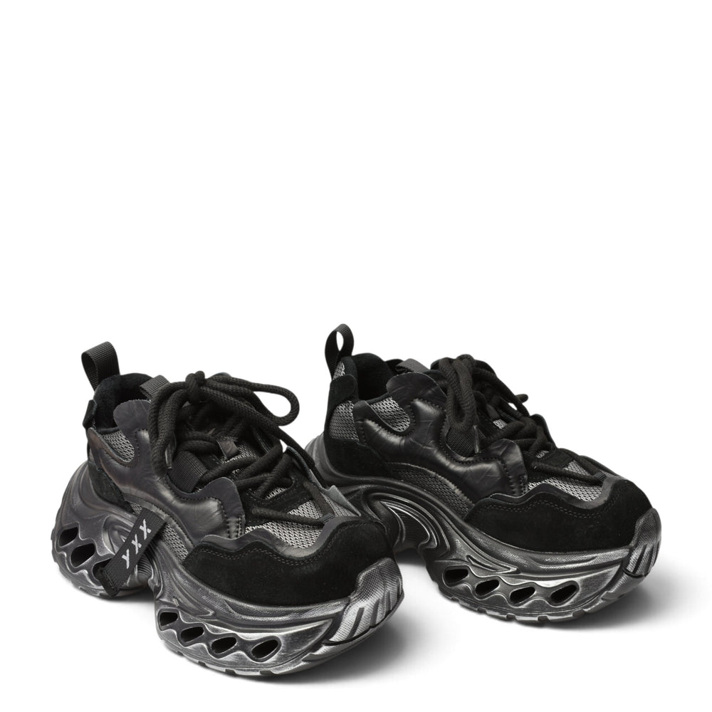 ada-shoes.ro Gryxx black suede chunky sneakers with high platform sole and lace-up closure for women