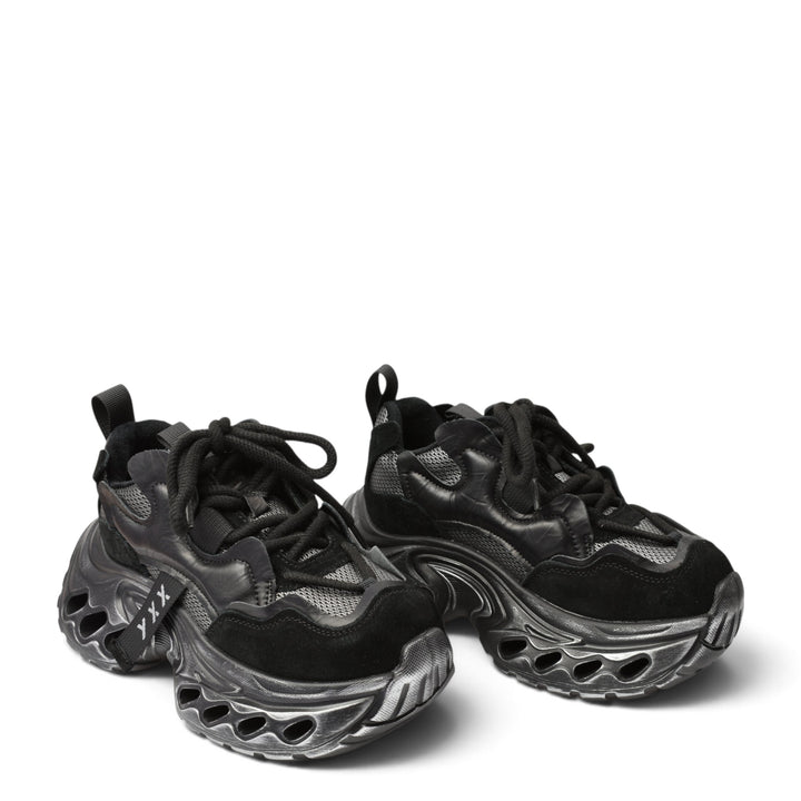 ada-shoes.ro Gryxx black suede chunky sneakers with high platform sole and lace-up closure for women