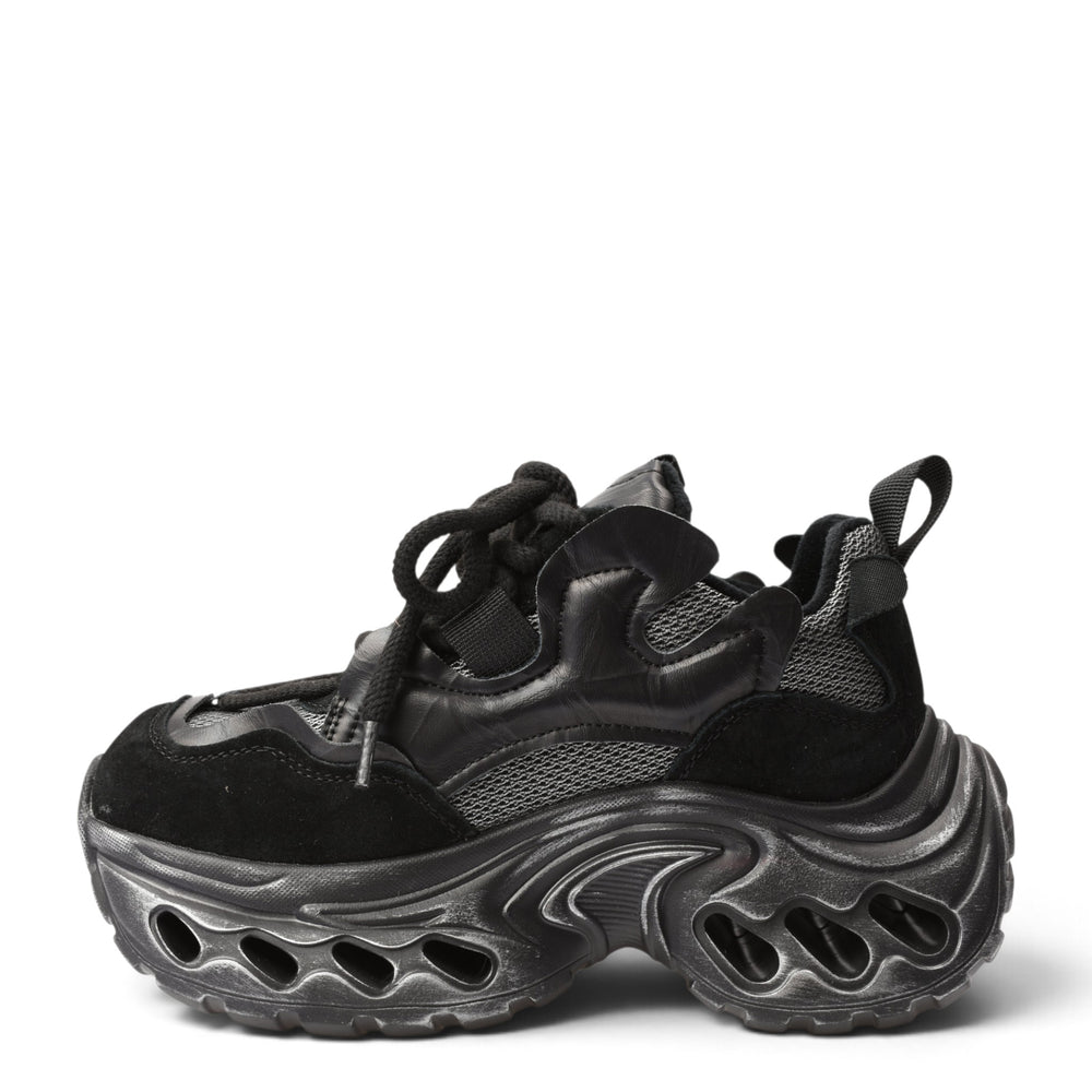 ada-shoes.ro Gryxx black suede platform sneakers with lace-up closure and chunky sculpted sole for women