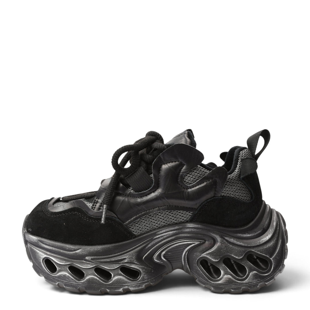 ada-shoes.ro Gryxx black suede platform sneakers with lace-up closure and chunky sculpted sole for women