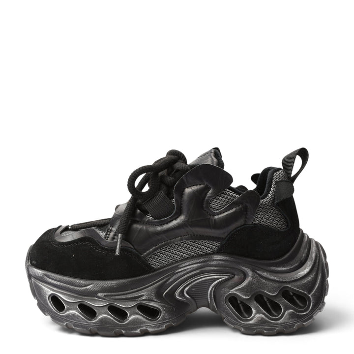 ada-shoes.ro Gryxx black suede platform sneakers with lace-up closure and chunky sculpted sole for women