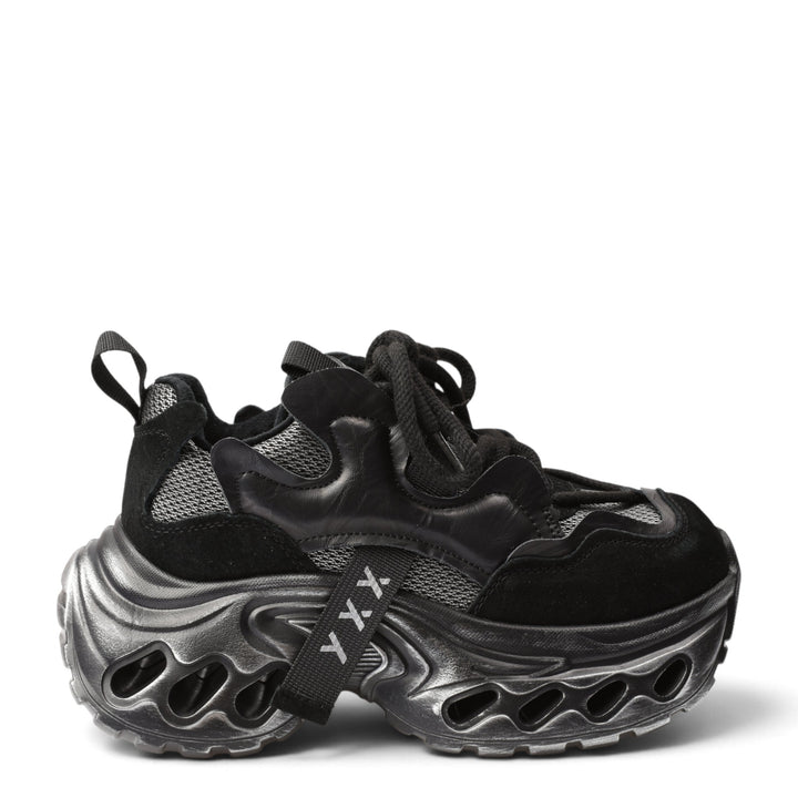ada-shoes.ro Gryxx black suede platform sneakers with a chunky metallic sole and lace-up closure