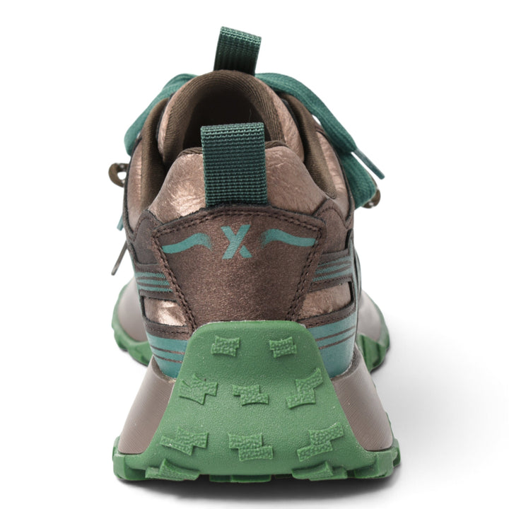 ada-shoes.ro Gryxx brown suede sneakers with green accents and textured rubber sole, rear view