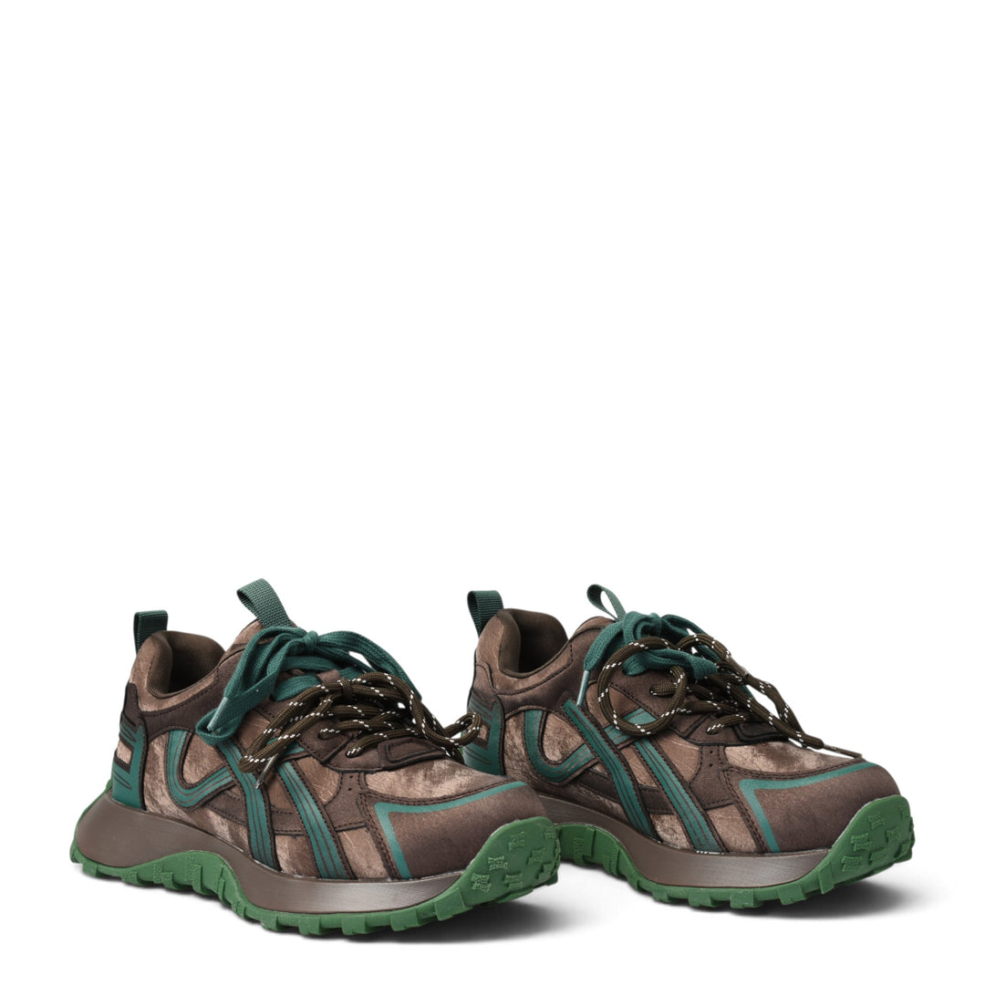 ada-shoes.ro Gryxx brown suede sneakers with green accents, lace-up closure, and flexible rubber soles.