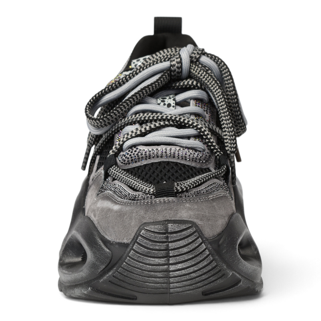 ada-shoes.ro Gryxx grey suede platform sneakers with chunky black sole and patterned laces