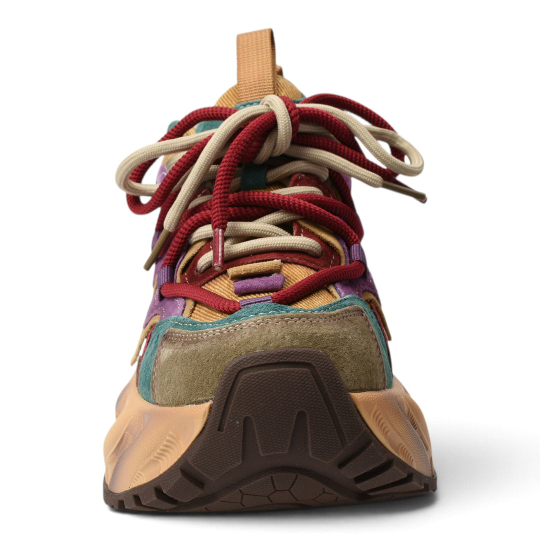 ada-shoes.ro Gryxx suede sneakers in multi-coloured panels with thick platform sole and red lace-up closure
