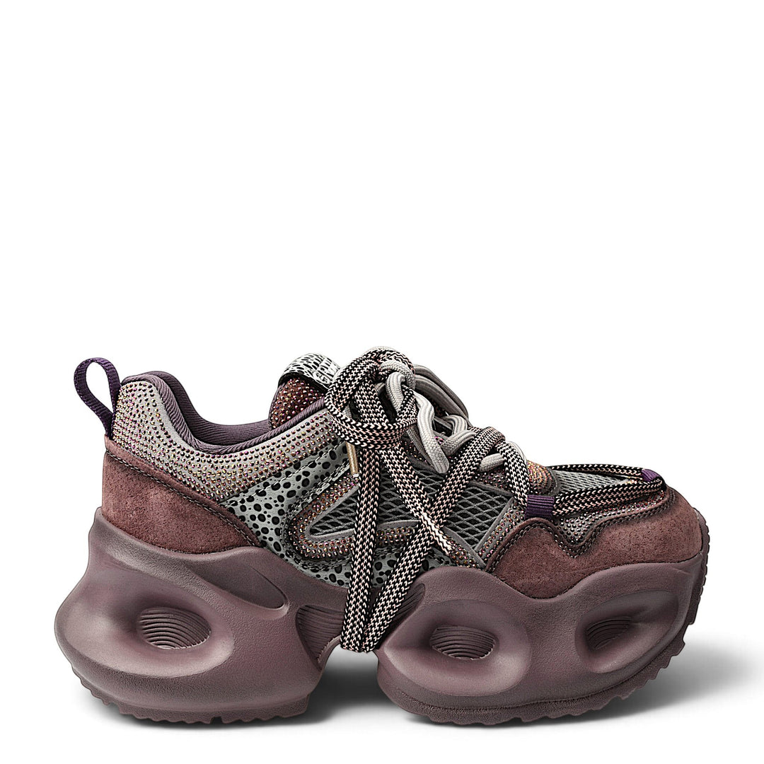 ada-shoes.ro Gryxx purple suede platform sneakers with mesh details and thick chunky sole