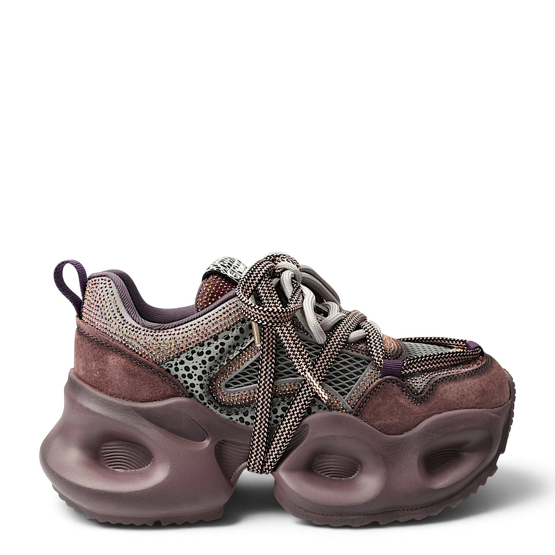 ada-shoes.ro Gryxx purple suede platform sneakers with mesh details and thick chunky sole