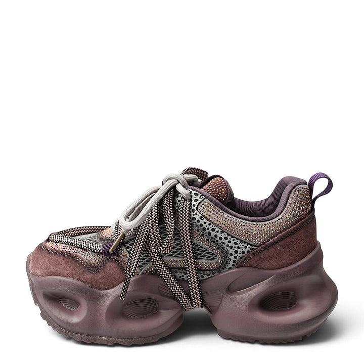ada-shoes.ro Gryxx purple suede sneakers with high platform sole, mesh details, and lace-up closure.