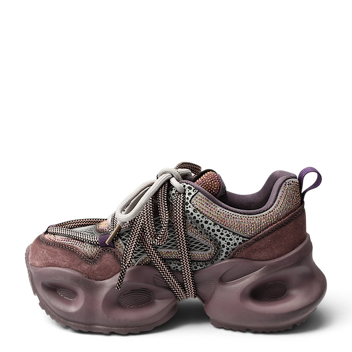 ada-shoes.ro Gryxx purple suede sneakers with high platform sole, mesh details, and lace-up closure.