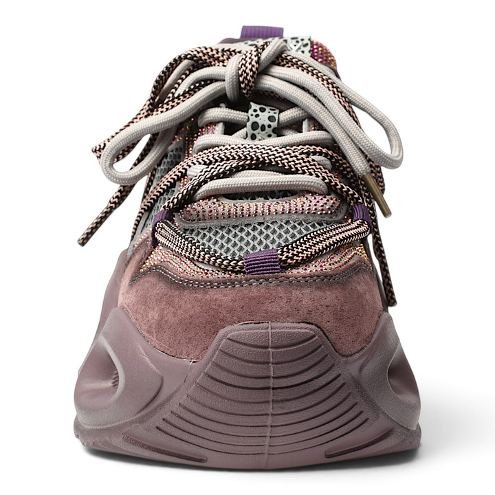 ada-shoes.ro Gryxx purple suede sneakers with a thick platform sole and lace-up closure, front view.
