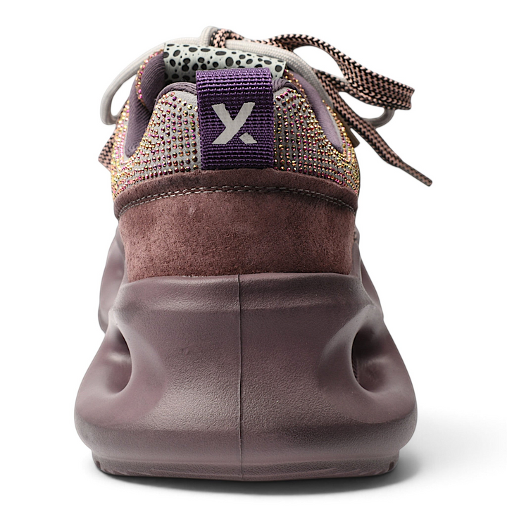 ada-shoes.ro Gryxx purple suede sneakers with a thick platform sole, rear view showing the branded heel tab and detail.