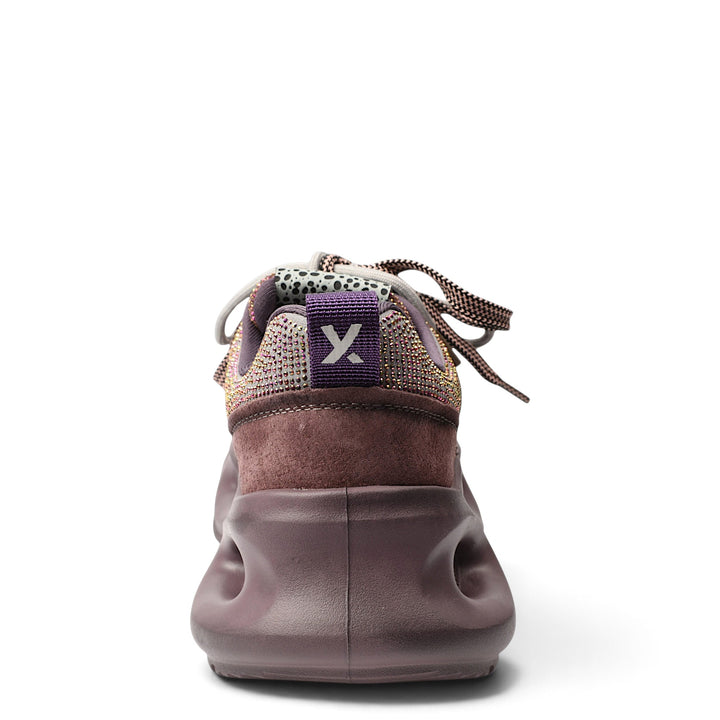 ada-shoes.ro Gryxx purple suede sneakers with a thick platform sole, rear view showing the branded heel tab and detail.
