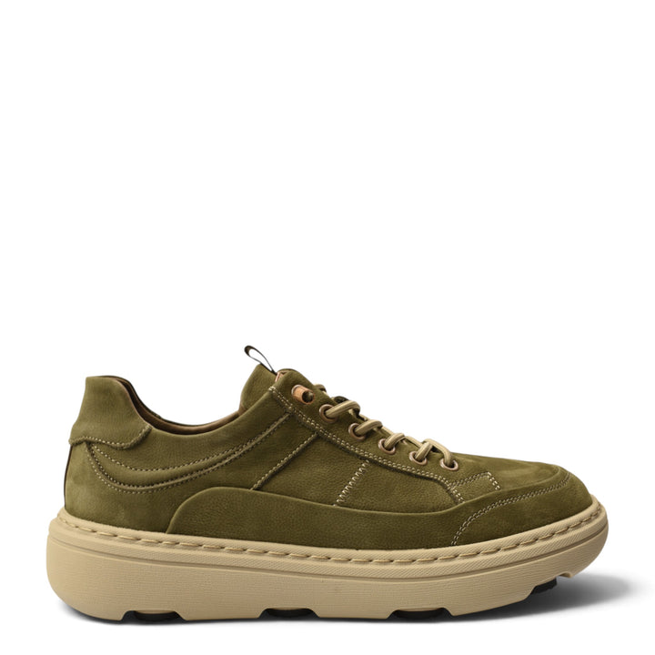 ada-shoes.ro khaki leather sneakers with a thick beige platform sole and lace-up closure for men