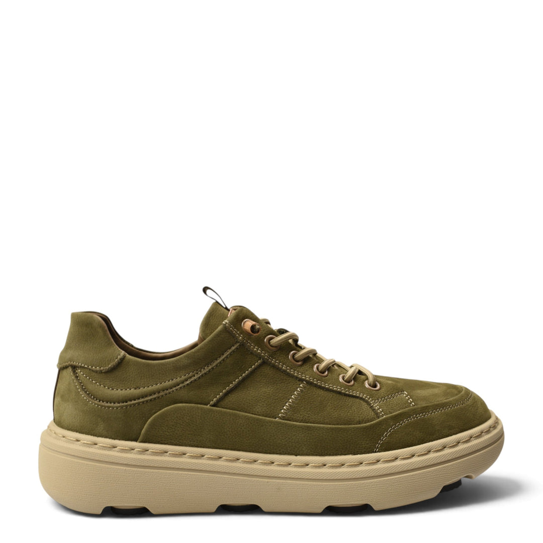 ada-shoes.ro khaki leather sneakers with a thick beige platform sole and lace-up closure for men