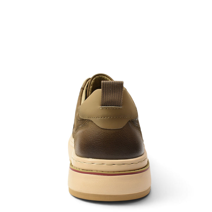 ada-shoes.ro Franco Gerardo khaki leather sneakers, back view showing the stitched sole and heel pull tab.