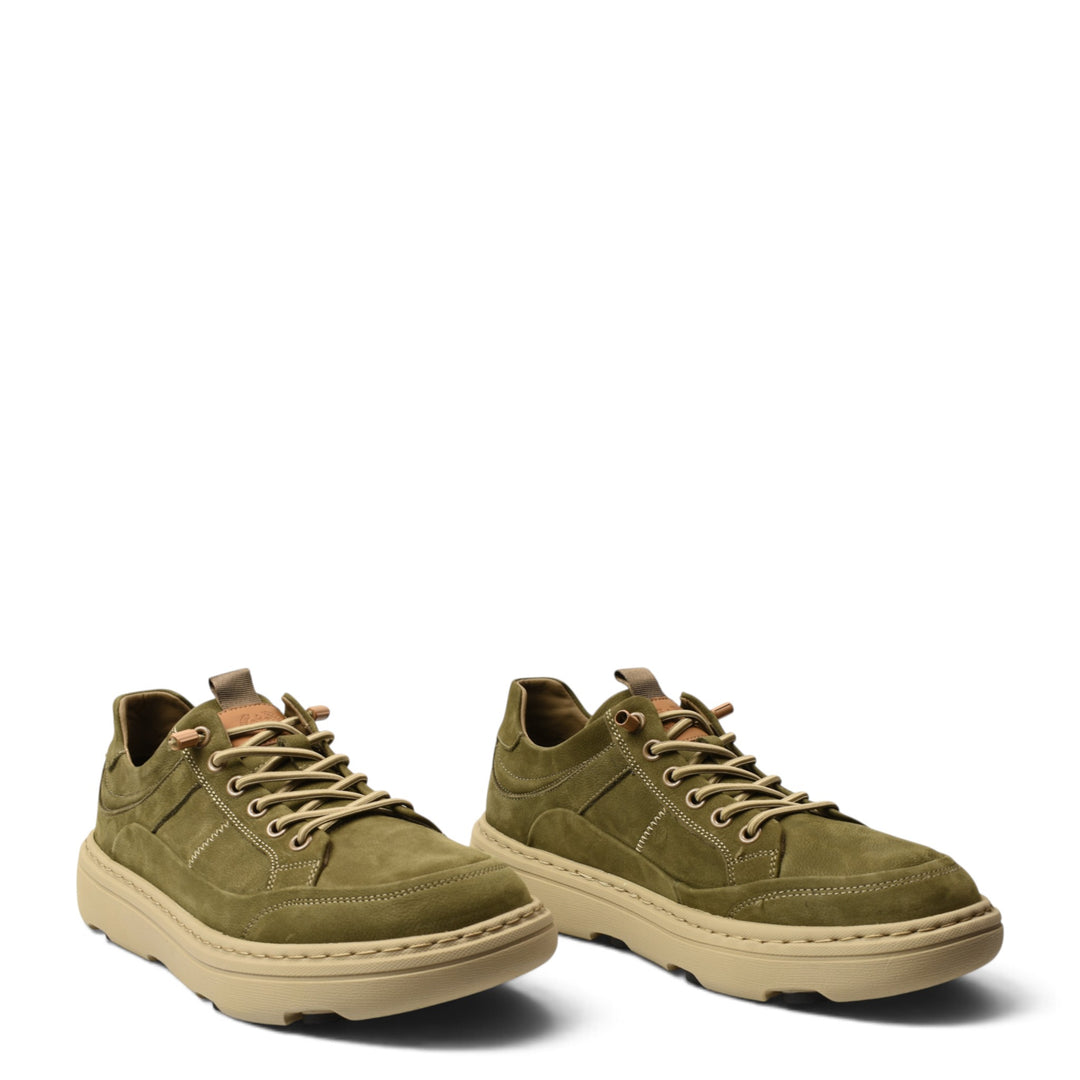 ada-shoes.ro khaki leather sneakers with lace-up closure and thick beige flexible soles for men